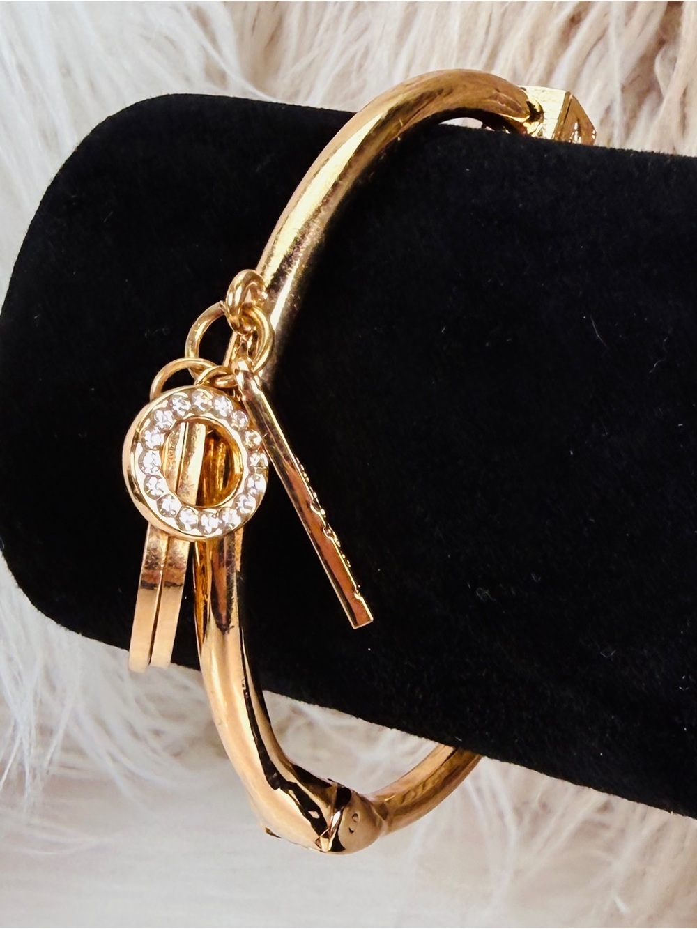 Goldtone Guardian Angle Wings Charm Circle Bangle Hinged Bracelet